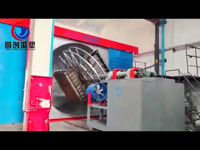 YINGCHUANG PLC อัจฉริยะหลายสถานี Shuttle Rotomolding Machine อุปกรณ์หมุนหมุนแบบ Bi-Axial อัตโนมัติเต็มสําหรับถังน้ํา LLDPE และเย็น